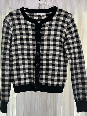 Glamorous Black & White Checkered Button-Up Cardigan